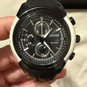 Citizen Black and Silver Eco-Drive Chronograph Wristwatch